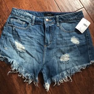 Forever 21 High Rise Fray Distressed Denim Shorts